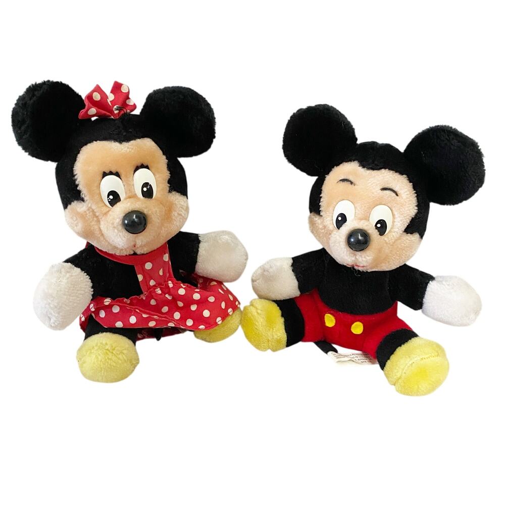 DISNEY Vintage Mickey Minnie Mouse Plush Set Disneyland Walt Disney World Tags